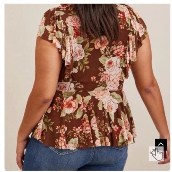 Torrid Brown Floral V-Neck Peplum Blouse Size 3/3X US - Picture 2 of 9